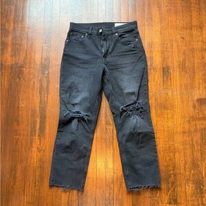 GAP Black High-Rise Cheeky Straight Jeans with Knee Rips